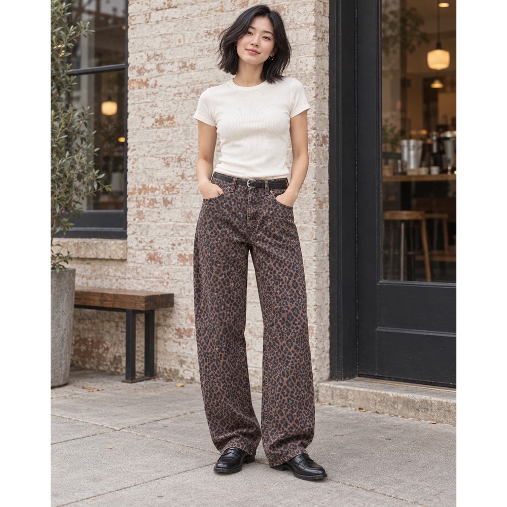 Madewell Women's 28 Low-Slung Baggy Jeans Leopard Print Wide Leg Y2K